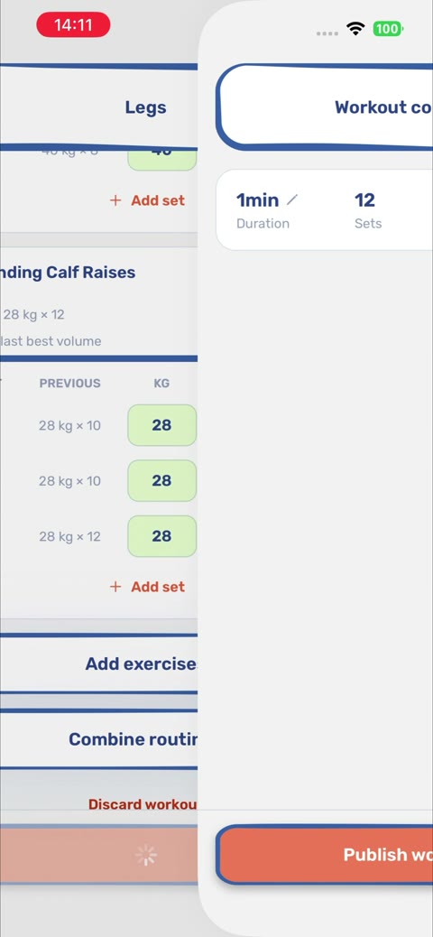 Resumo real de treino no Gynus com volume, séries e gráficos por exercício